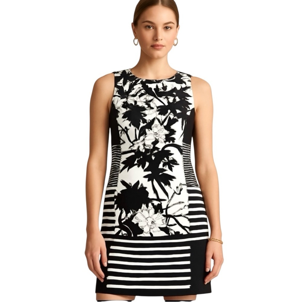 Ralph Lauren size 6 floral print shift dress, navy/white, never worn.